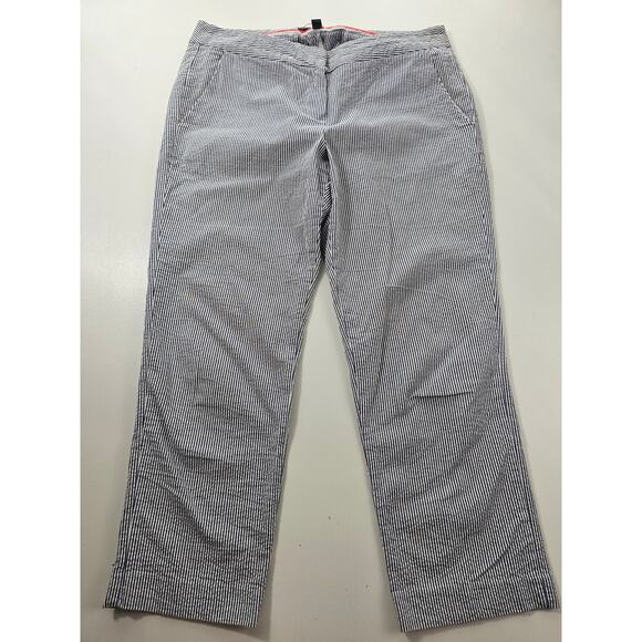 British Khaki size 8 seer sucker navy white stripes ankle Cropped pants EUC * - Picture 1 of 8